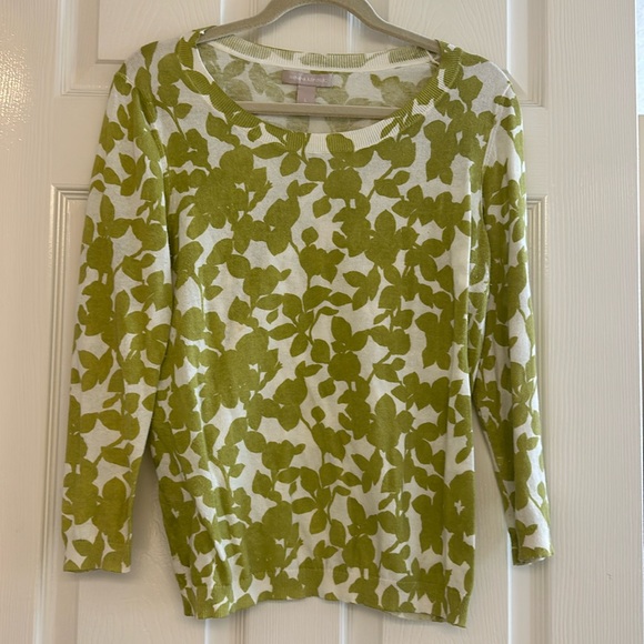 Banana Republic Sweaters - Banana Republic Green Floral Crewneck Sweater, Size Large